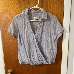 Cropped button front chambray color shirt